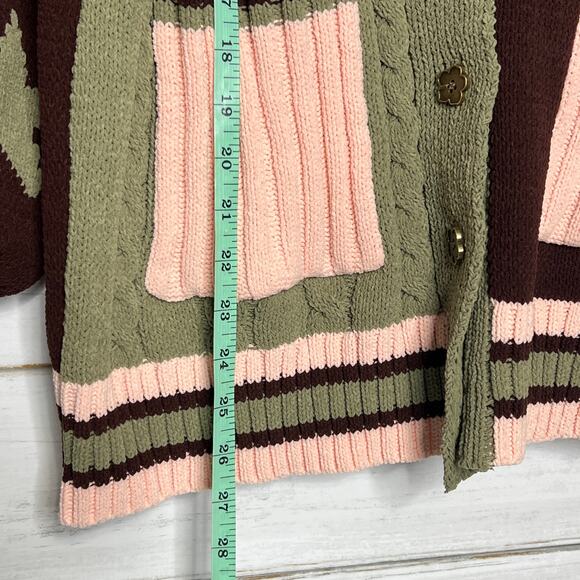 POL Star Varsity Cardigan Brown Pink Button Knit Sweater Size Small - Picture 3 of 8